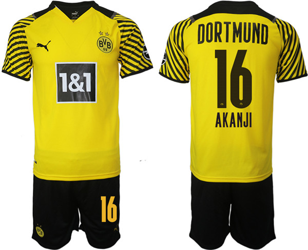 Men's Borussia Dortmund #16 Manuel Akanji Yellow Home Soccer Jersey with Shorts